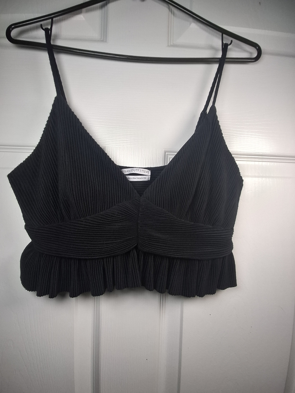 Urban Outfitters Black Pleated Ruffle Crop Cami Top